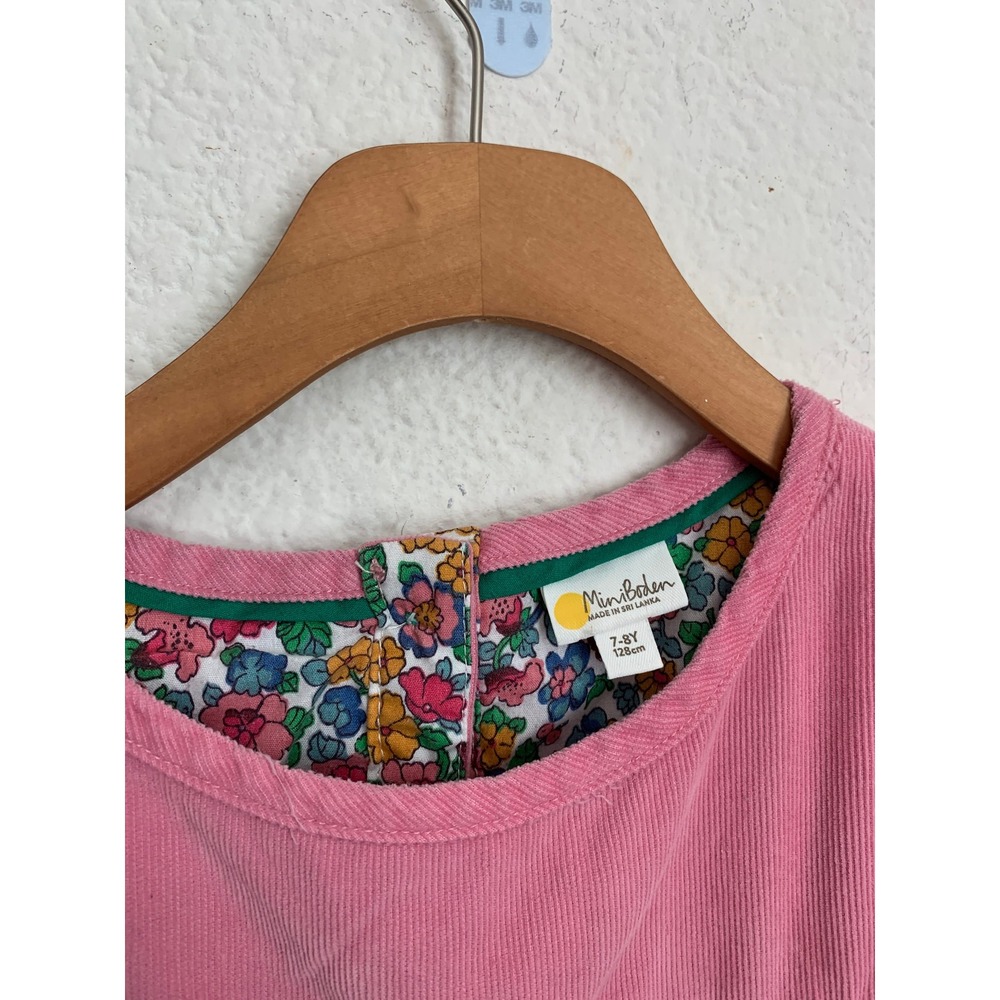 Mini Boden Dress Corduroy Ruffle Sleeve Floral Lining Pink Kids 7-8Y 128cm - Picture 5 of 8